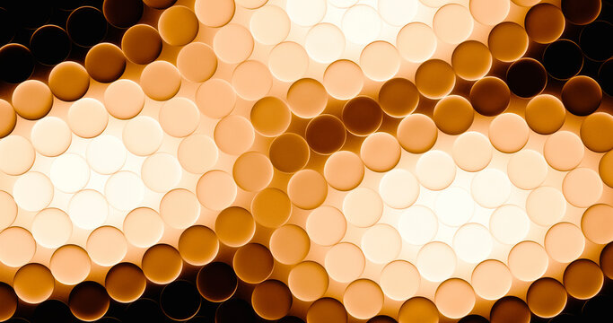 Abstract geometric pattern of glowing orange overlapping glass spheres