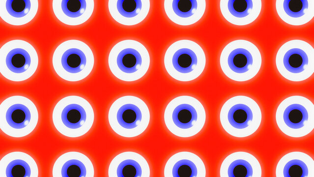 Seamless pattern of a blue eye on red background