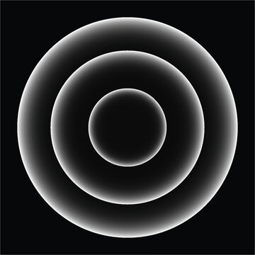 Abstract black and white glowing ring vector illustration, concentric circle soundwave, sonar pulse wave, and ripple signal effect isolated for modern minimalist technology layout