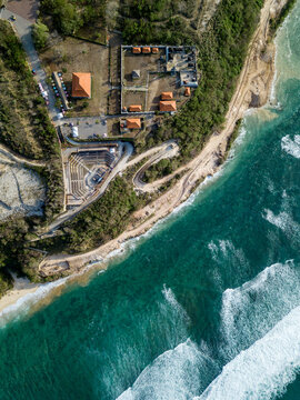 Indonesia, Bali, Aerial view of Temple complex at Payung beach