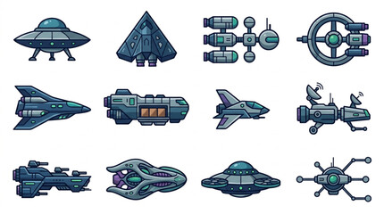 Collection of futuristic spacecraft and alien flying saucers. © Ilul