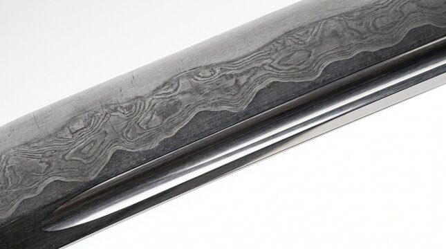 Wavy damascus steel pattern and grain on forged katana blade