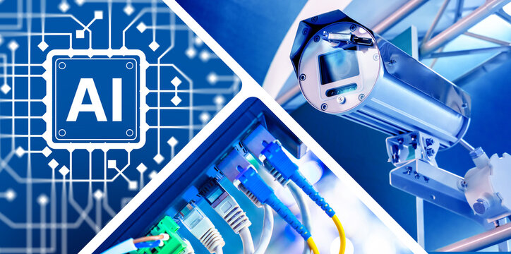 Artificial intelligence. AI-powered security surveillance, smart video analytics and high-speed network infrastructure support intelligent monitoring and automated data processing.