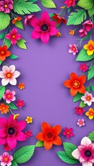 Obraz premium Floral garland with paper flowers and leaves in a festive Mexican-inspired design, Mexican decorations, paper flowers