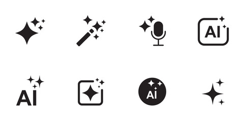 AI image generation icons set - Artificial intelligence, Generative AI logo icon sparkle symbol. Showing generate, magic wand tool and enhance photo actions with outline style for apps and web  © Hike Studio 5