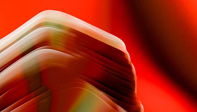 Abstract flowing glossy stripes on a red gradient background