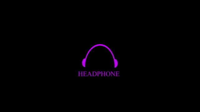 Animated Purple Headphone Icon with HEADPHONE Text on Black Background