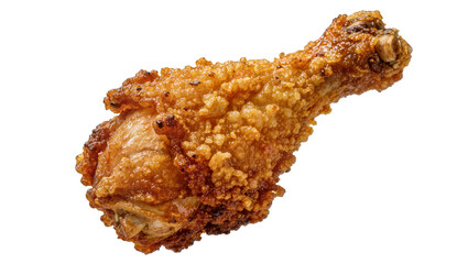 Crispy golden fried chicken drumstick with textured batter, isolated on transparent background © Octavian