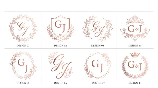 Luxury wedding monogram logo design by alevidhanu featuring elegant floral frames and golden typography