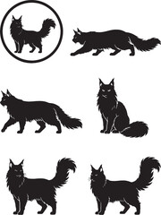 Maine Coon Cat Silhouette Icon Set Vector © luu