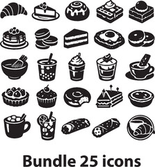 Fototapeta premium Cafe Bakery Pastry Dessert and Beverage Silhouette Icon Set Black Vector Collection