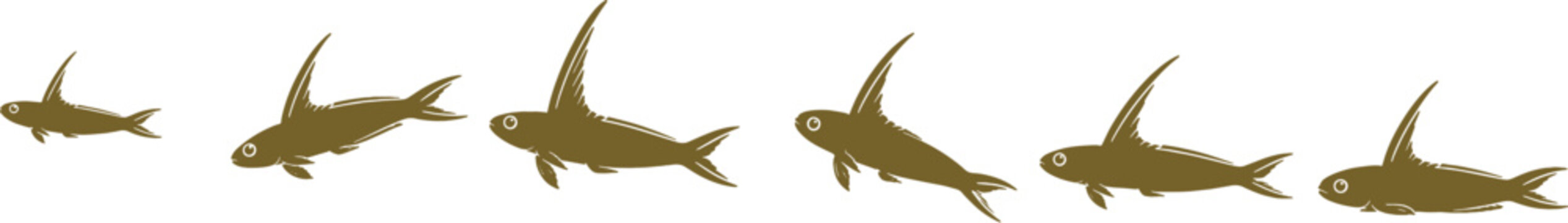 Fire Goby Black Silhouette Icon Set Dartfish Marine Reef Fish Vector Illustration