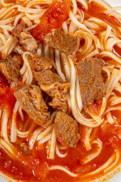 Tomato beef brisket noodles in rich tomato broth