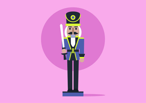 A nutcracker wooden toy, a soldier holding a sword, Christmas holidays decoration