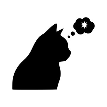 Cat thinking speech bubble silhouette vector illustration, Cat silhouette with speech bubble containing star graphic above head