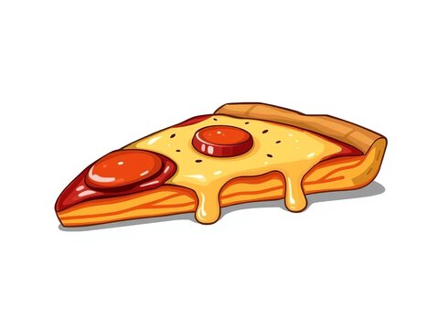 Vector illustration of a slice of pizza with gooey cheese and tomato sauce, cuisine, meal