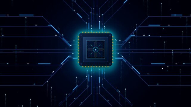 Futuristic Microchip Processor with Glowing Circuit Lines for Artificial Intelligence Technology