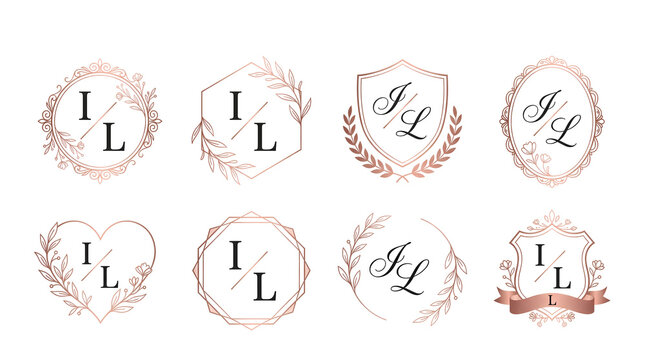 Elegant Rose Gold Wedding Monogram Logo Collection for Couples Design by Alevidhanu