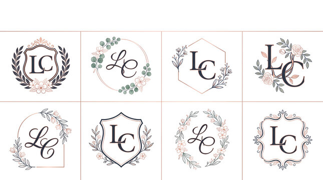Elegant Luxury Wedding Monogram Logo Set with Floral Wreaths and Initial LC Design by alevidhanu