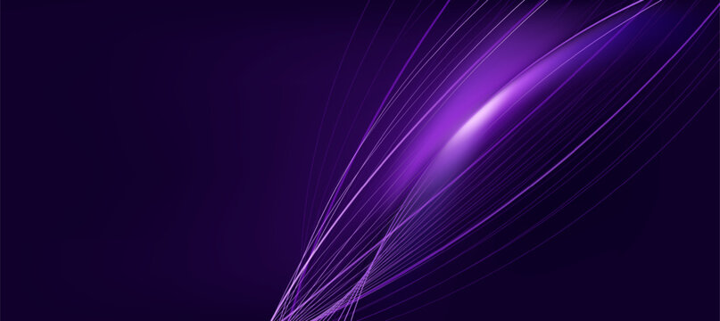 Abstract Glowing Purple Waves and Futuristic Digital Tech Lines Background