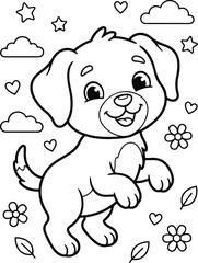 Obraz premium Cute puppy standing on hind legs, coloring page for kids