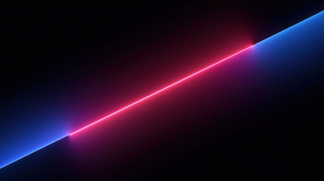 Diagonal pink and blue neon laser beam on black