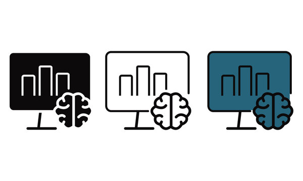 Three computer monitors with brain icons and bar graphs illustration