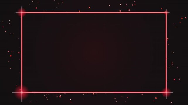 Abstract background featuring a glowing red neon rectangular frame with floating particles and a dark grid pattern