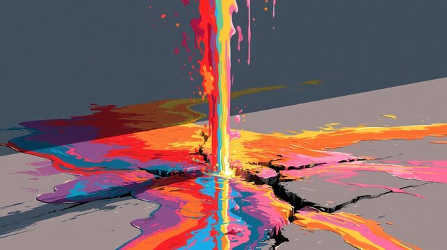 Bright coil spring of color bursting upward with sudden release of energy