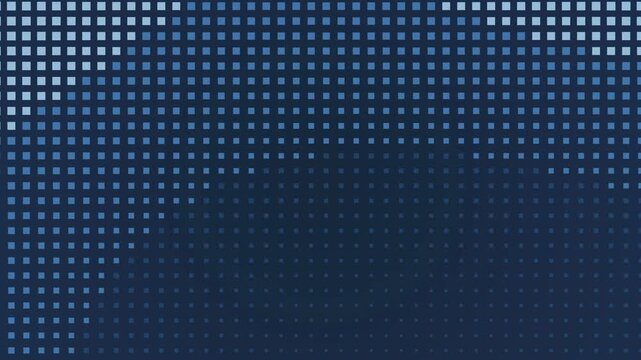 Abstract dark blue background with a gradient pattern of glowing square pixels and halftone dots