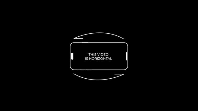 Rotate your phone animation, mobile device orientation prompt icon rotating from vertical to horizontal with rotation arrows, scale out fade transition, alpha channel background
