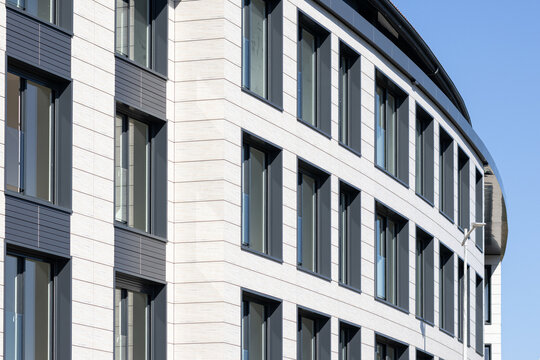 modern curved building facade architecture with panel system