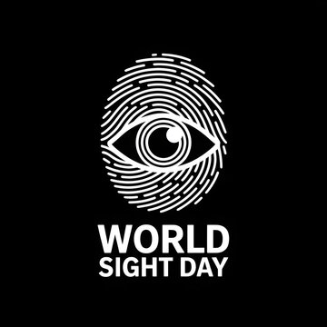 World sight day concept design featuring a human eye integrated into a unique fingerprint pattern on a solid black background for medical awareness campaigns illustration