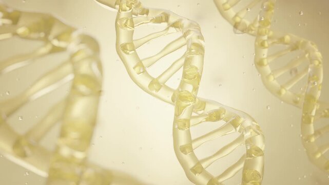 Cosmetic oil or Cosmetic Essence, Liquid Oil bubble with DNA background.
