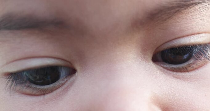 Macro close-up of a young child eye showing natural details, representing vision, eye health, child development, innocence, curiosity, pediatric care, and healthy growth, Asian child
