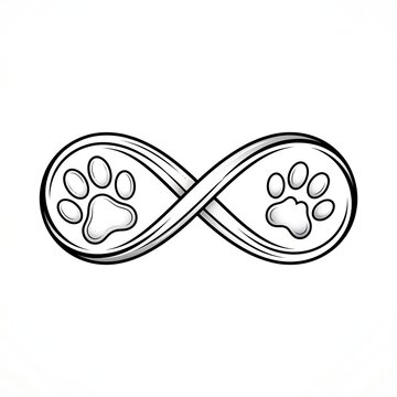 Forever love and connection symbol infinity loop featuring two dog and cat paw prints representing eternal animal companionship and bond