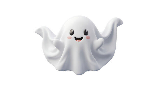 Cute smiling ghost cartoon isolated on transparent background