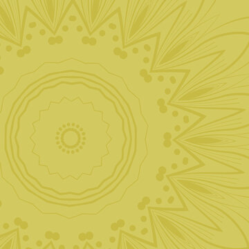 Elegant yellow mandala line art background design, ornamental kaleidoscope floral pattern, abstract traditional vector art for invitation card, festive backdrop texture