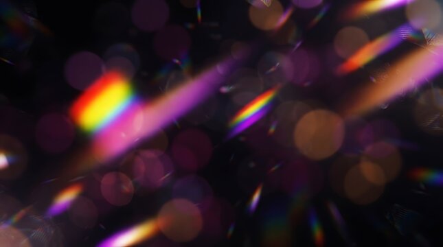 Abstract Rainbow Prism Light Refraction On Black Background With Vibrant Optical Spectrum