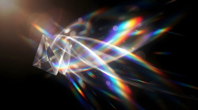 Abstract Rainbow Prism Light Refraction On Black Background With Vibrant Optical Spectrum
