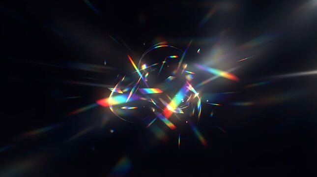 Abstract Rainbow Prism Light Refraction On Black Background With Vibrant Optical Spectrum