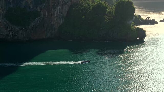 Aerial View of Ao Nang Beach and Limestone Cliffs in Krabi, Thailand