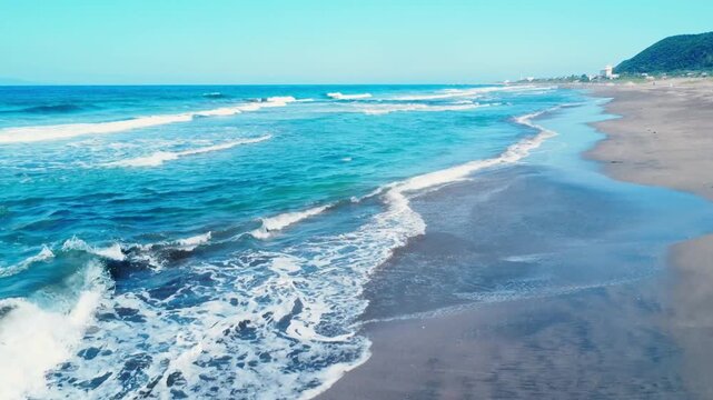 南房総のまっすぐな海岸を空撮　4K