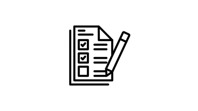 Checklist document animated icon for planning, strategy, review, quality, survey, analysis, evaluation, inspection, inspecting, statement, report, test and business management. Motion graphics animati