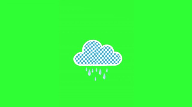 Animated rain cloud with gentle rainfall effect suitable for weather presentations, educational content, seasonal videos, and atmospheric motion graphics.
