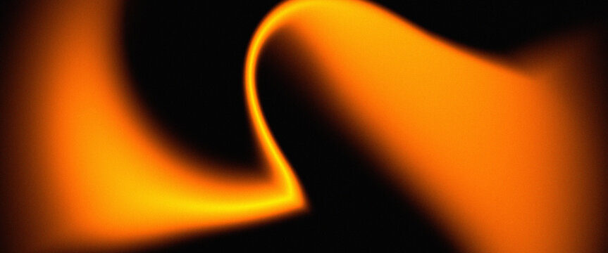 Abstract orange neon light leak on black background with retro grain texture