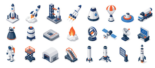 Colorful isometric space exploration icons set. © Artsy.Studio