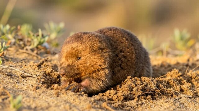 giant golden mole close up in cape floristic region south africa morning light video