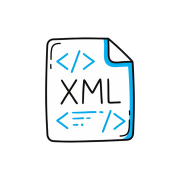 xml file format document icon doodle style vector illustration for code data exchange web programming language software script and development line art