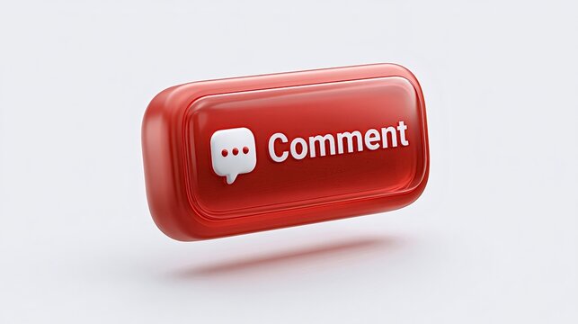 Red 3d comment button illustrating online communication feedback